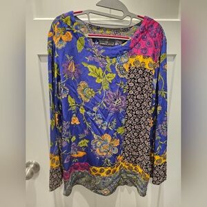 Carole Little Patchwork Floral Print Rayon Top Women’s S Long Sleeve Boho Artsy
